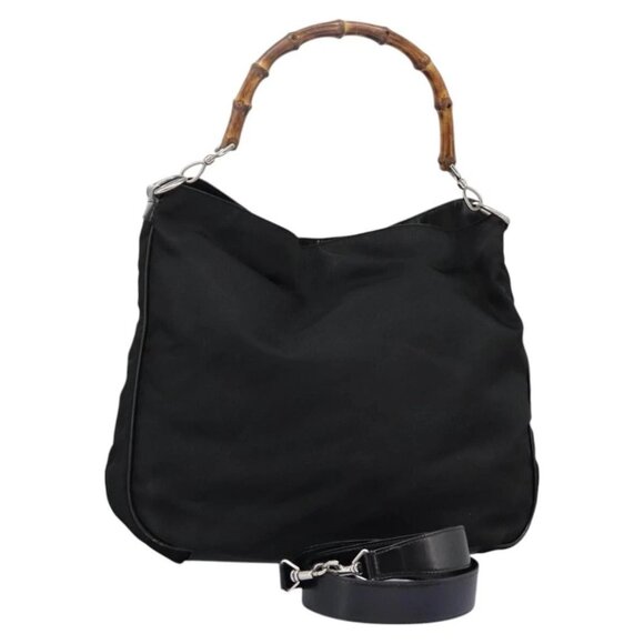 GUCCI Bamboo Hand Bag Nylon 2way Black 001 - Picture 1 of 16